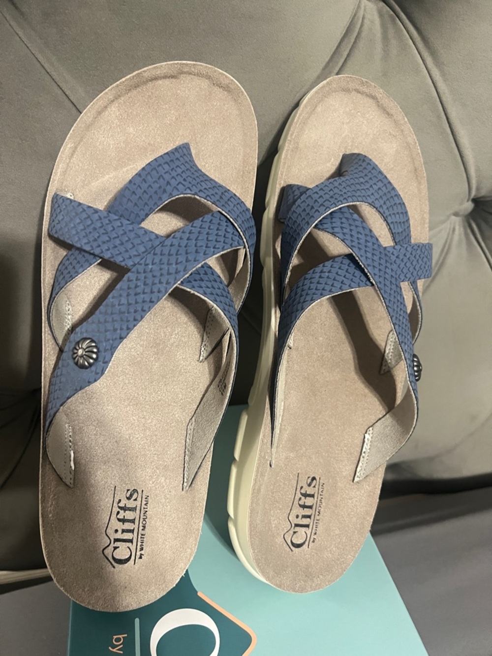 Cliffs by WHITE MOUNTAIN Blue Crisscross Textured Strap Sandals